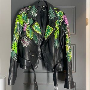 Limited Collaboration Topshop crystal embelished, artist genuine leather jacket
